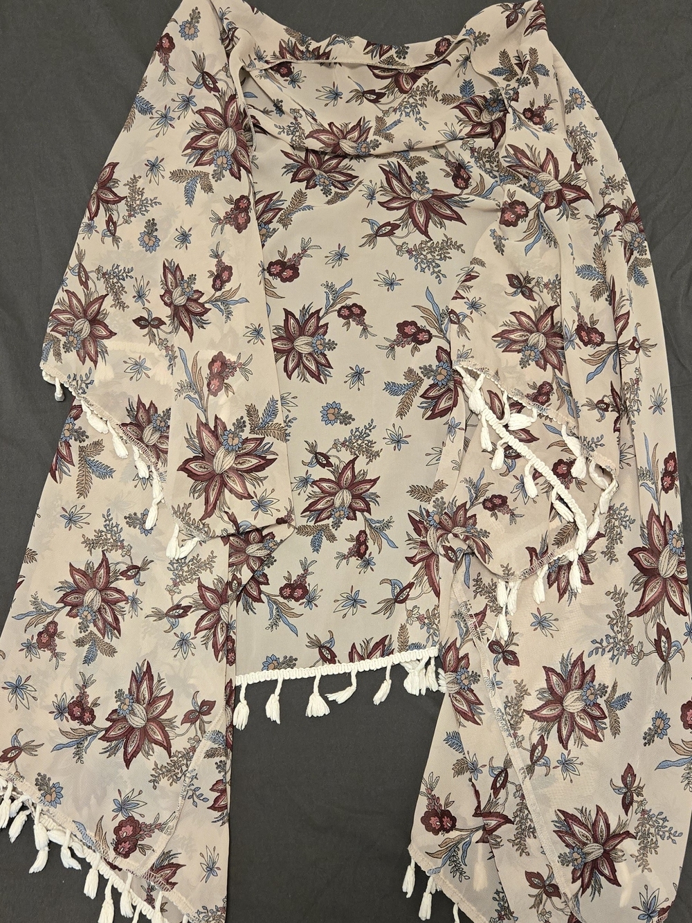 SHEIN Blush Floral Kimono with Burgundy & Dusty Blue Accents